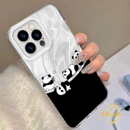 Casing Four Pandas IMD Hologram Feather Case Fashion Suitable for iPhone 11 12 13 14 15 16 Pro Max X