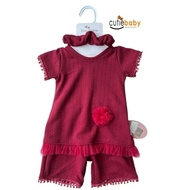 MERAH GIRLS' POMPOM TULLE PREMIUM LACE KNIT CLOTHES SET | VEMIA 3IN1 PINK - MAROON INCLUDES BANDANA 