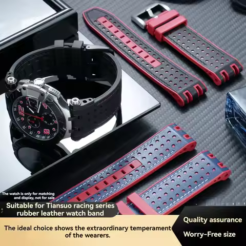 For Tissot T-race racing sports T115 leather strap MotoGP men's T115.417A notch rubber bottom waterp