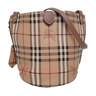BURBERRY 水桶包粉色塗層帆布戰馬格紋斜挎包 金色五金