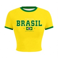 Women's Fashion Casual Brazil Letter Printed Crop Top, Suitable For Holiday Party Brazil Top Crop To