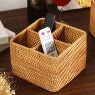 Hand-Woven Storage Box Handle Remote Control Basket Decorative Box Home Office Storage Box