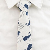 【吉星】藍色鯨魚印花 男士韓版窄領帶 6CM亞麻米白色細領帶 個性時尚熱賣 西裝領帶 西裝領帶