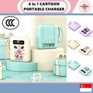 [SG SELLER - TWL] 20000mah Cartoon Fast Charging Power Charging Power Bank Powerbank with 4 in 1 Cab