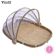 C3S Yell-Bamboo Woven Food Fruit Anti Flies Insect Net Mesh Cover Tent Storage Basket
