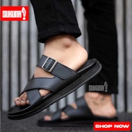 Men's Black Pu Leather Slide Sandals - DOUMA