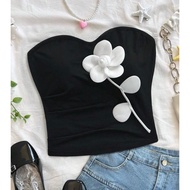 Pleated Tube Top Fashion 3d Flower Embroidery For Women Wear In Hot Weather