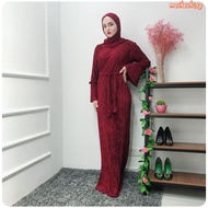 Muslimah  lace dress muslimah plain pleated abaya Moden Pleated Ironless Jubah Long Dress Cassal Fas