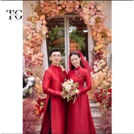 Modern bride and groom engagement ao dai - TG FASHION Ao Dai - brocade women's dress, men's Tafta