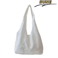 IJUNE Lace Shoulder Bag, Lightweight Vest Style Canvas Handbag, YK2 Embroidery Floral Print Versatil