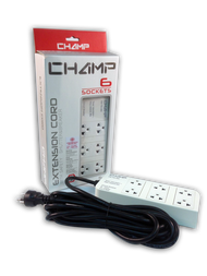 Champ รางปลั๊กไฟ มาตราฐานมอก.2432-2555 เต้าเสียบ 6 ช่อง สายไฟยาว 3 เมตร รางปลั๊กพ่วงป้องกันไฟกระชาก 