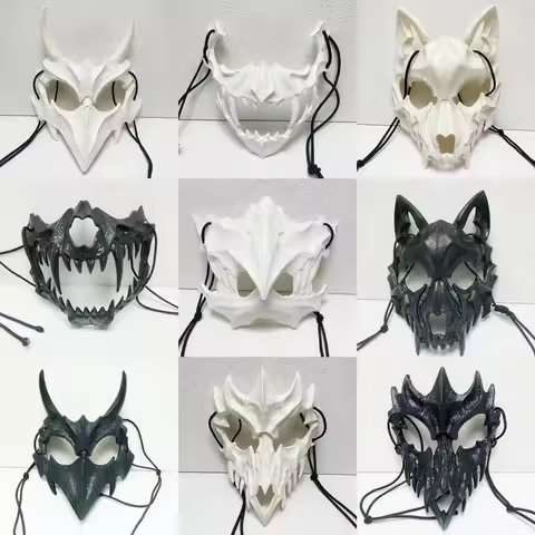 Anime Half Face Mask Dragon God Tiger Yesha Tiangou Human Wolf Dance Festival Atmosphere Mask Show D