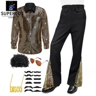 Disco Dazzler Costume Set, For Men, Retro Style, Long Sleeve Shirt, Metallic Design, Suitable for Hi