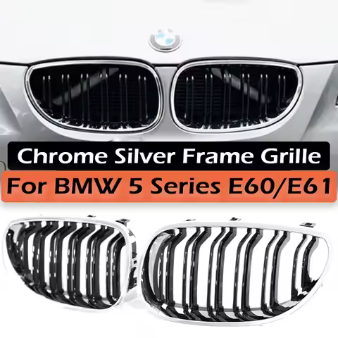 Kidney Grille Chrome Silvery Frame Gloss Black M Color Grill For BMW 5 Series E60 E61 M5 2004 -2009 
