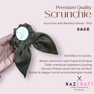 Premium Ribbon Scrunchie / Premium Silk Satin Soft / Sage Ribbon Motif Scrunchie