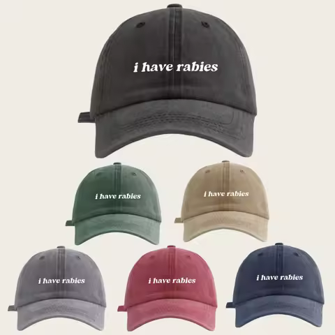 Adjustable Vintage "I Have Rabies" Baseball Cap,Lightweight Sun Protection Soft Sweatband BlackWashe