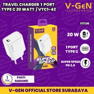 Travel Charger Type C V-GeN VTC1-42 Super Speed 20W PD3.0 Fast Charging
