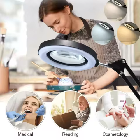 USB Magnifying Glass with 3-Color LED 72 LEDs 8X/10X Powerful Light for Soldering Iron Repair Desk L