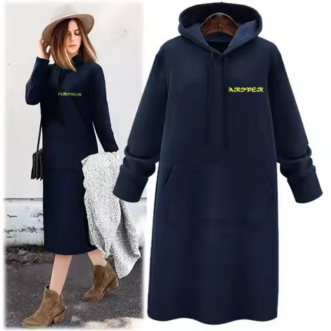 Loose Casual Printed Hooded Dress Top for plus Size Women Spring Autumn Korean Style Comfortable Emp