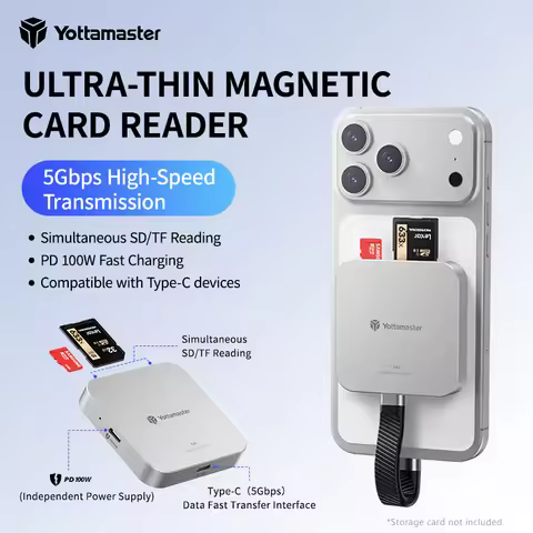Yottamaster 5Gbps Magnetic Type-C Hub Card Reader 6 IN 1 USB-C to SD/TF Slot Adapter PD100W USB C HU