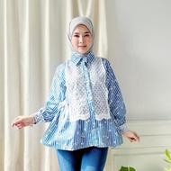 KEMEJA W & K - ZEC BLOUSE RUKAT VELAWanita Arumy Daisy Blouse Stripe Brukat Simple Outfit Blouse Tre