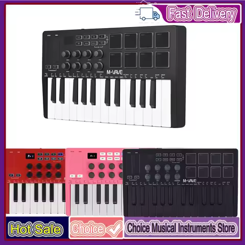 M-VAVE SMK-25 Keys 8 Backlit Drum Pads MIDI Keyboard Professional Beat Maker Keytar for Keyboard Mus