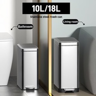 10/18L Garbage Bin Kitchen Living Room with Lid Narrow Seam Stainless Steel Covered Bathroom Toilet