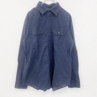古著 BANANA REPUBLIC 長袖全印花襯衫，復古設計，胸前口袋，海軍藍，L 碼