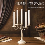RL DEPARTMENT STORE - 復古鐵藝燭台餐廳燭光晚餐蠟燭擺設道具餐桌裝飾蠟 5頭燭台架（送白色蠟燭X4）