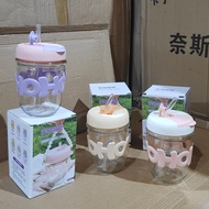 HOHO Glass Cup ORIGINAL BOX 350ml - Cute Aesthetic HOHO Glass Straw Cup