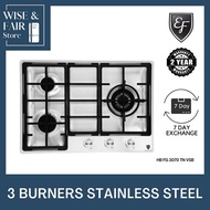 EF Stainless Steel 70cm Built-In Flush Gas Hob | The Italia HBFG3070TNVSB 3-Burner Hob | PUB/LPG