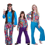 ❤Fast Delivery❤Women&amp;Men Disco Hippie Costume For Purim Party Game Adult 70s Retro Role Play Flower Hippie Cosplay Halloween Carnival Xmas Family Group Fancy Dressup Couples Outfits