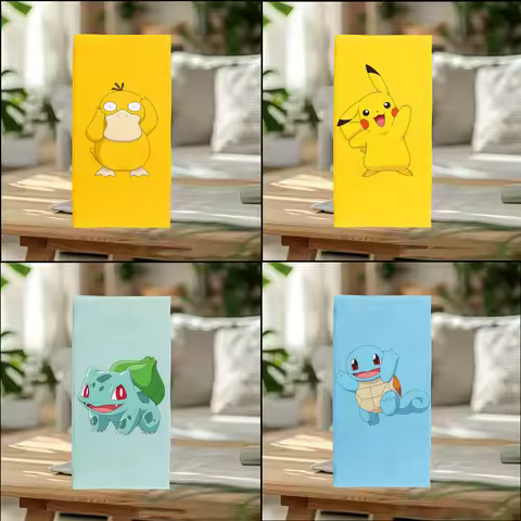 Anime Pokemon Pikachu Jigglypuff Psyduck Bulbasaur Charmander Squirtle Cute Face Towel Super Fiber A