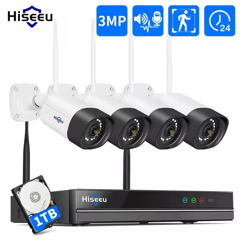 Hiseeu 10CH NVR Video Set 5MP Wifi Surveillance Camera System Color Night Vision P2P Wireless Street