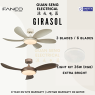FANCO Girasol 46" DC Motor Ceiling Fan with 3 Tone LED Light Kit and Remote Control | Guan Seng Electrical