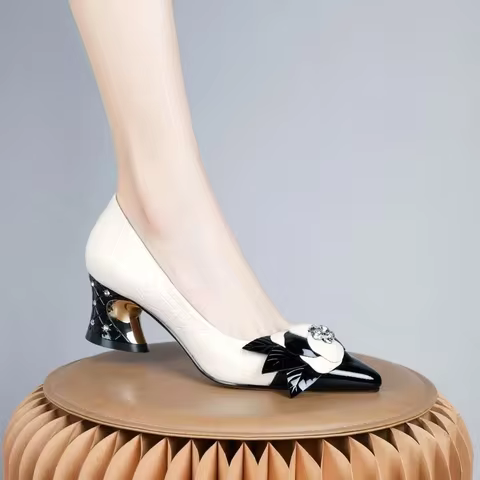 Cresfimix women fashion high quality patent leather spring slip on anti skid floral high heel shoes 