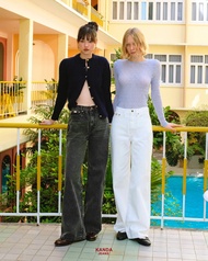 KANDA JEANS : Jess White / Black Washed Jeans (XS-XL) กางเกงยีนส์ทรงกระบอก สีขาว สีดำฟอก