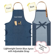 🇸🇬SG Customised Apron Lightweight Demin Blue Canvas Material with Optional Name Custom Kitchen Arts 
