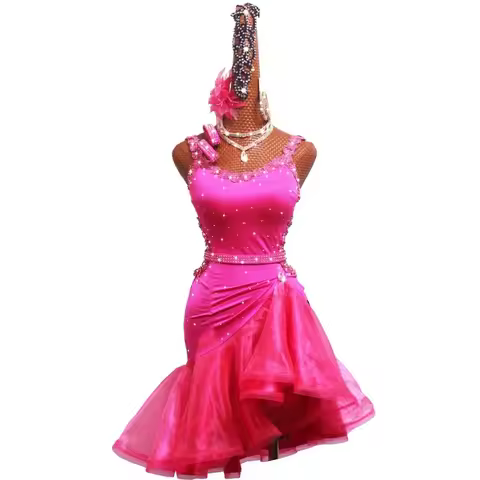 New Latin Dance Competition Dress Costumes Skirt Performing Clothing Adult Customize Children Red Ma