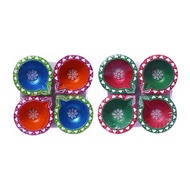 Partyforte Deepavali Painted Diya - Round Shape Glitter Flower Assorted Color [Local Seller! Fast Delivery!]