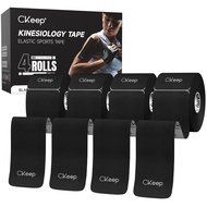4 Rolls Kinesiology Tape, Original Cotton Elastic Athletic Tape, 20 Precut 10" Strips Each, Black, I