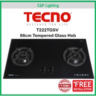 Tecno 2 Burner 90cm Tempered Glass Cooker Hob Gas Stove T222TGSV