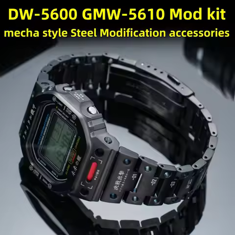 DW5600 Mod kit metal case + strap For Casio G-SHOCK GW-B5600 GMW-5610 DW-5600 mecha style Stainless 