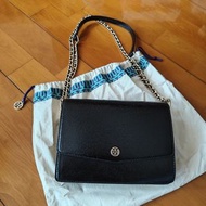 [3折,正貨] Tory Burch Robinson 黑色漆皮金logo斜孭側背風琴手袋 red leather Convertible cross body shoulder Bag
