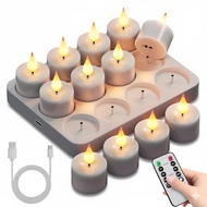 Flameless LED Tea Light Candles Rechargeable Battery Operated 12Pc Flickering Votive Tea Lights