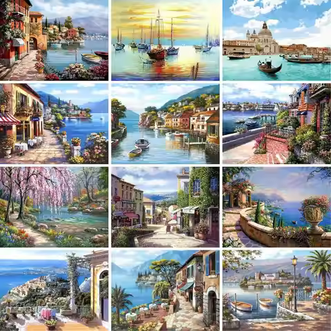 GATYZTORY Sea scenery DIY oil Painting By Numbers Kit acrylic paint by numbers art work diy Painting