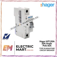 Hager MT120A 20A 1P Single Pole 6kA Type B Miniature Circuit Breaker (MCB)