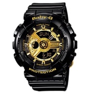 Casio Baby-G นาฬิกาข้อมือ สายเรซิ่น รุ่น BA-110-1 - Black/Gold รับประกัน 1 ปี ของแท้