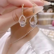 Light Luxury Micro-Inlaid Zircon Hollow Water Drop Earrings2025New model of the year, elegant and hi