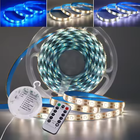 3AA Battery Powered LED Strip with Remote Control 5V 2835 SMD 60LEDs/m Flexible Adhesive Tape TV Bac